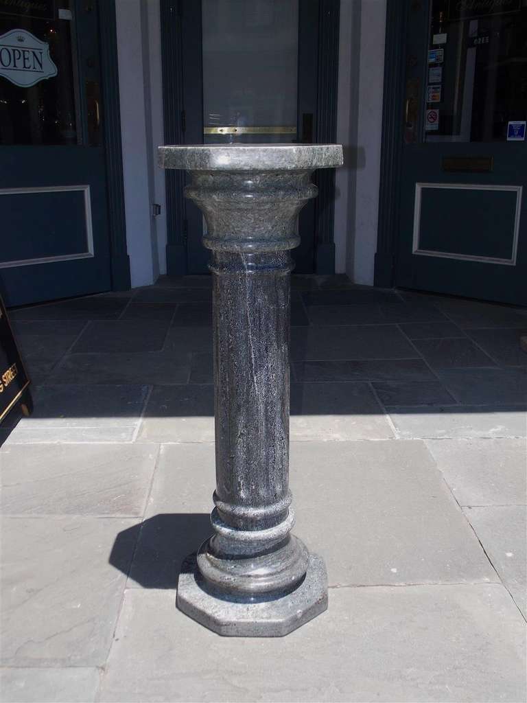 Italian gray marble fluted pedestal with octagon shaped top and base. Late 19th Century