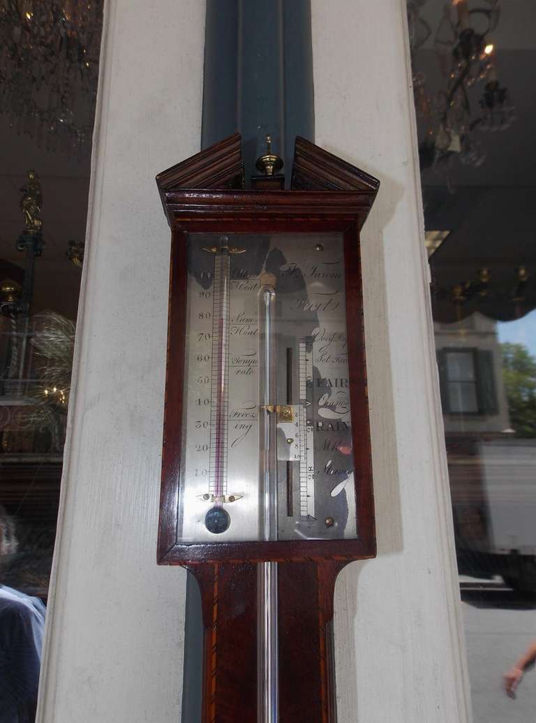 English Mahogany Stick Barometer signed F. Tarone, Circa 1780 For Sale