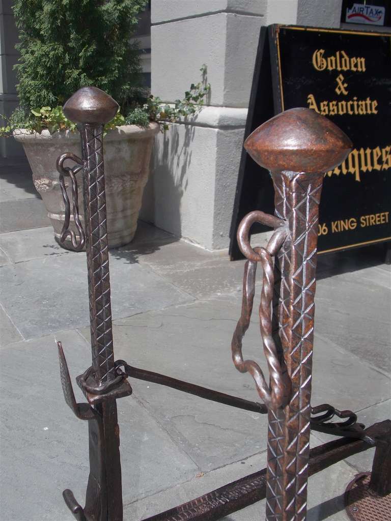 Pair of English Wrought Iron Mushroom Top  Andirons, Circa 1780 1