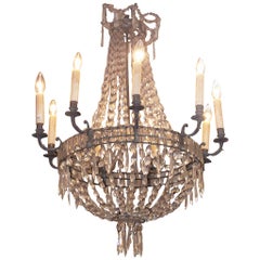 Antique English Regency Bronze and Crystal Chandelier, Circa 1815