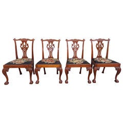Set of Four English Chippendale Walnut Side Chairs, Circa 1770 11