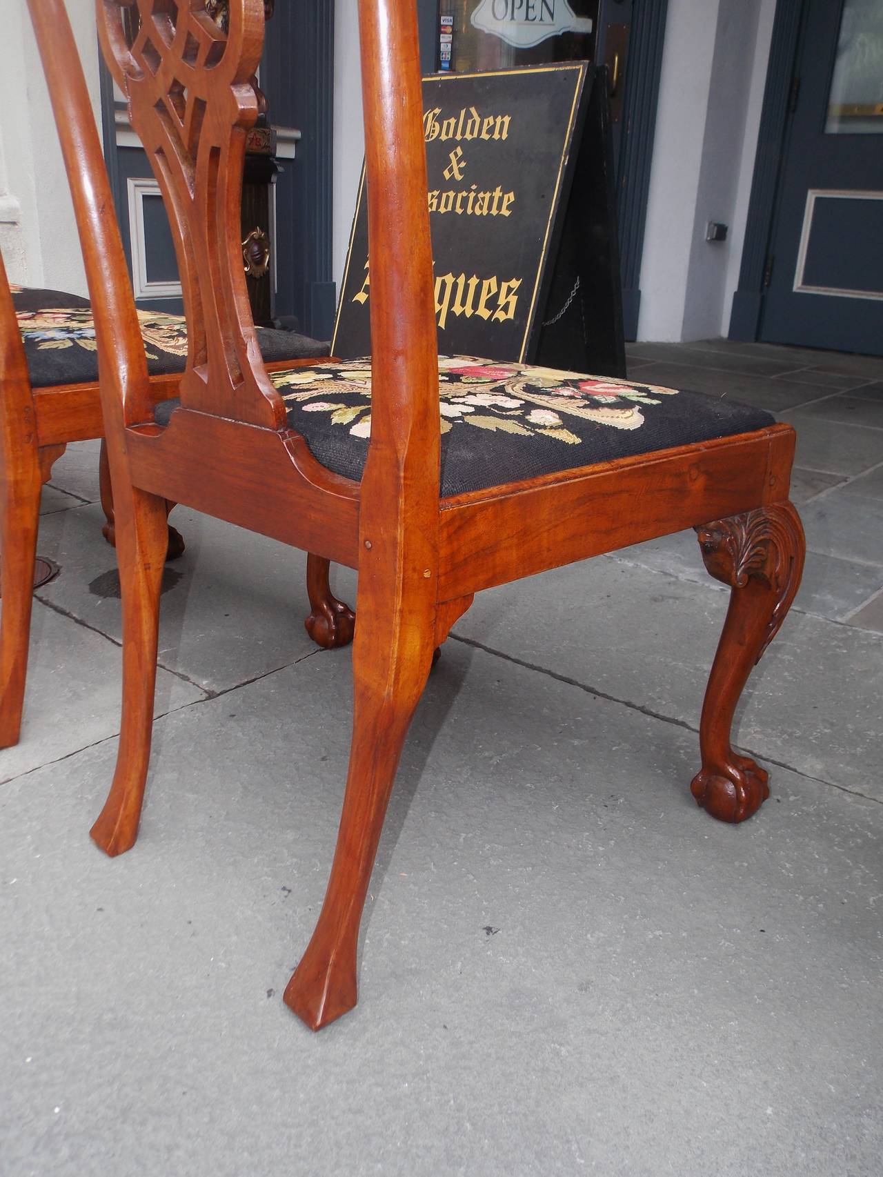 Set of Four English Chippendale Walnut Side Chairs, Circa 1770 For Sale 4