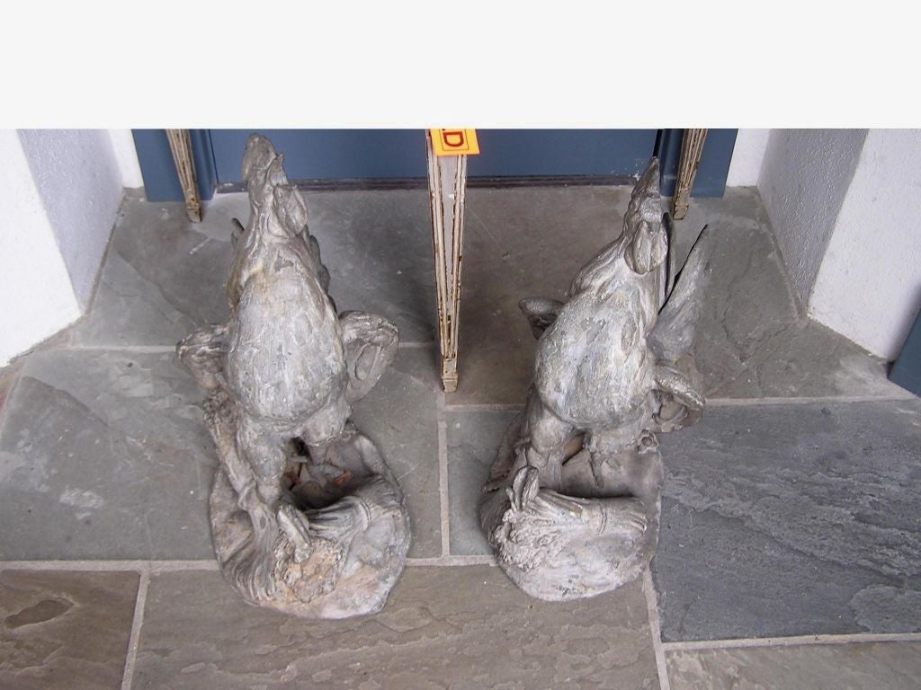 Pair of French Lead Roosters