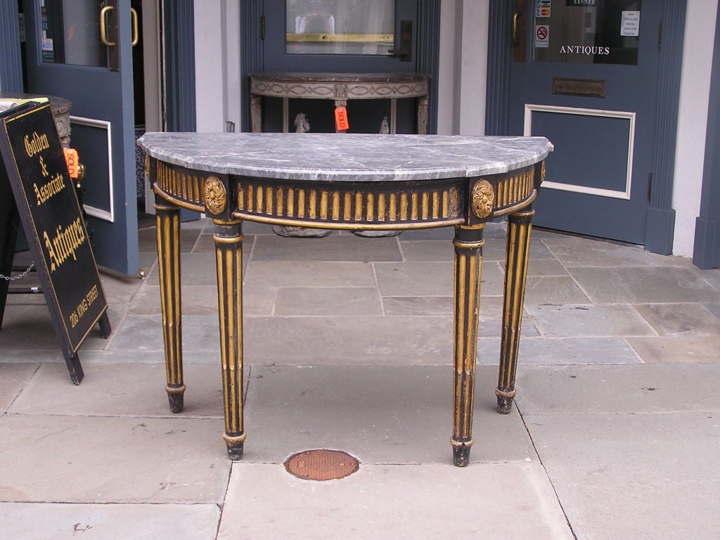 Neoclassical Italian Painted & Gilt Demi-Lune Marbe Top Console. Circa 1770 For Sale