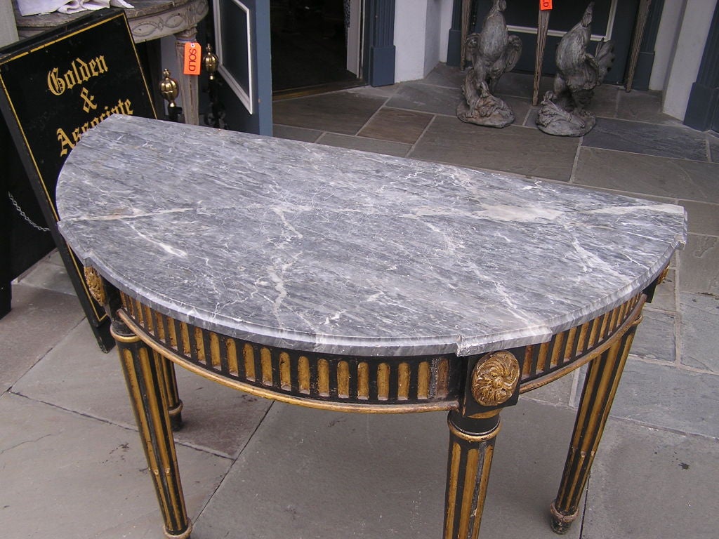 Italian Painted & Gilt Demi-Lune Marbe Top Console. Circa 1770 In Excellent Condition For Sale In Hollywood, SC