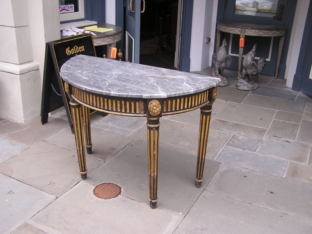 Marble Italian Painted & Gilt Demi-Lune Marbe Top Console. Circa 1770 For Sale