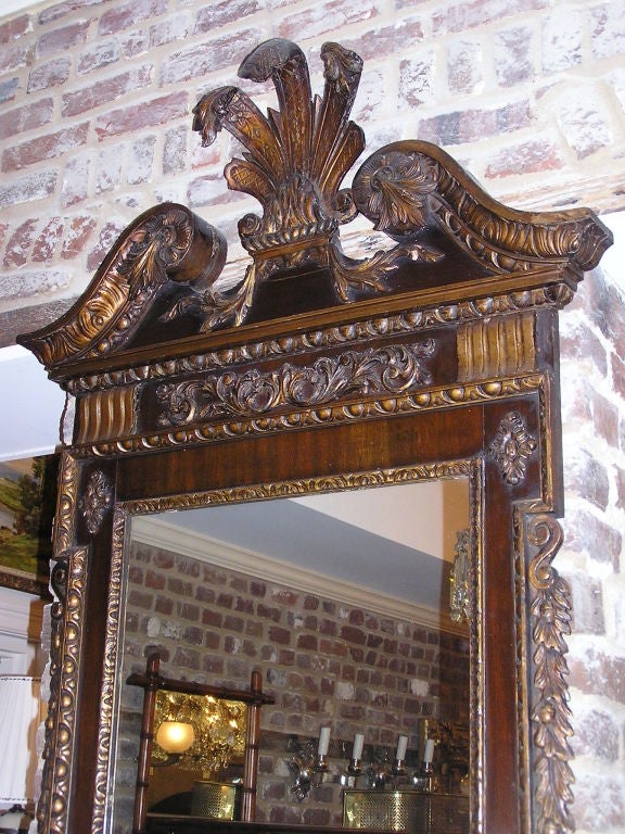 English Chippendale Mahogany & Gilt Prince Of Wales Wall Mirror . Circa 1760 In Excellent Condition For Sale In Hollywood, SC