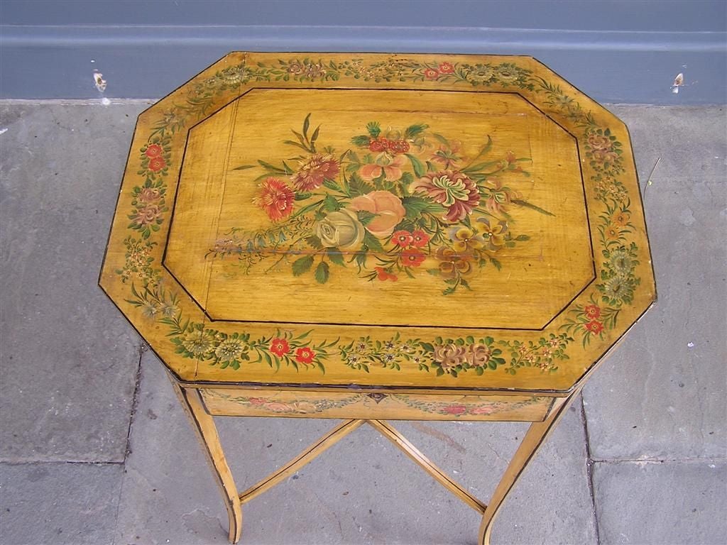 French Painted & Carved Floral Dressing Table,  Circa 1790 For Sale 1