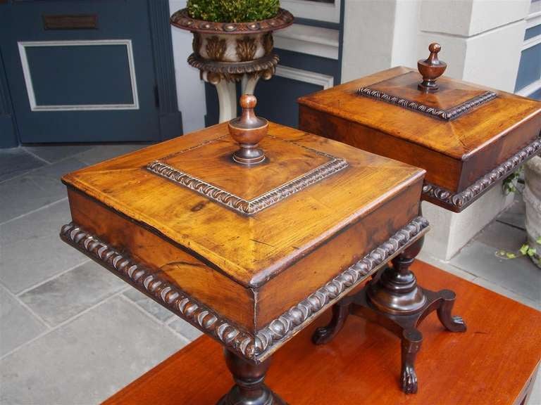 Late 18th Century Pair of English Mahogany Lambs Tongue Humidors , Circa 1790 For Sale