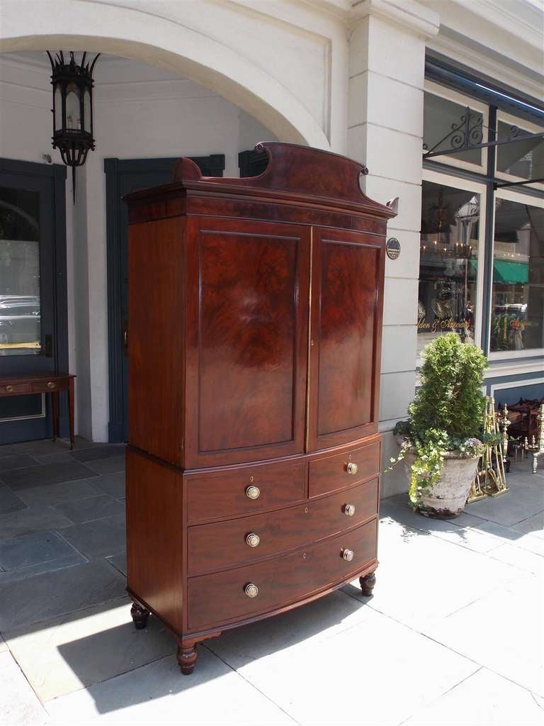 British English Regency Mahogany Bow Front Linen Press