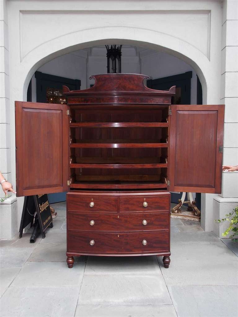 English Regency Mahogany Bow Front Linen Press 1