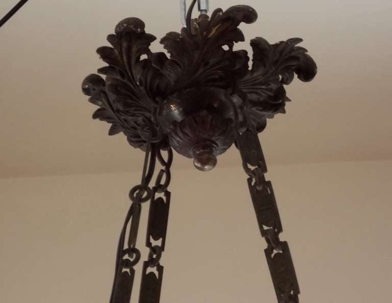 20th Century French Lead Hand Painted Floral Chandelier For Sale
