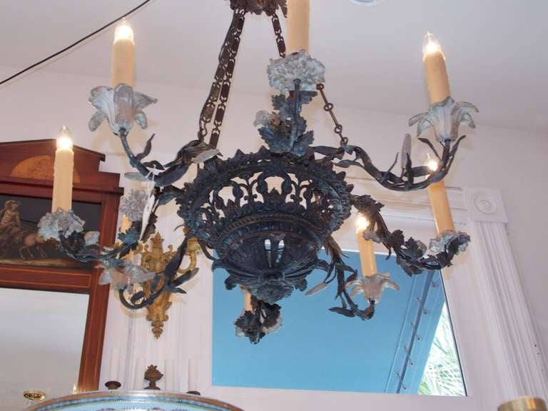 French Lead Hand Painted Floral Chandelier For Sale 2