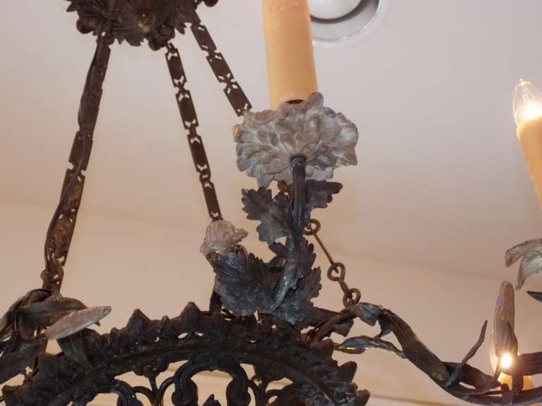 French Lead Hand Painted Floral Chandelier For Sale 4