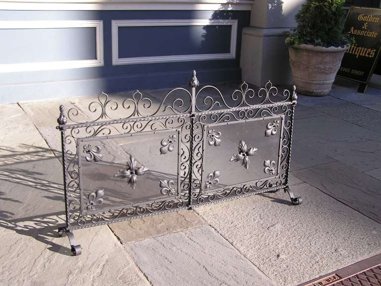 French Wrought Iron Free Standing Two Panel Screen In Excellent Condition For Sale In Hollywood, SC