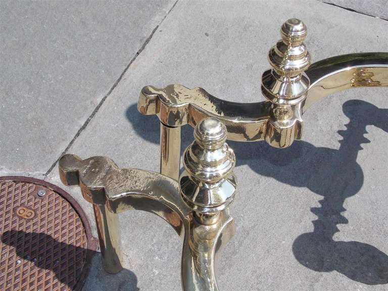 Pair of American Brass Andirons Signed E. Smylie  ( New York ) For Sale 5