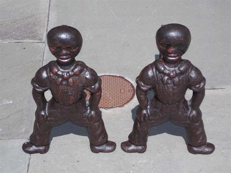 Pair of American Cast Iron Sailor Andirons In Excellent Condition In Hollywood, SC