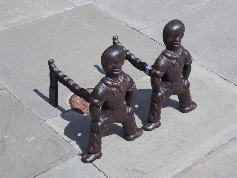 19th Century Pair of American Cast Iron Sailor Andirons