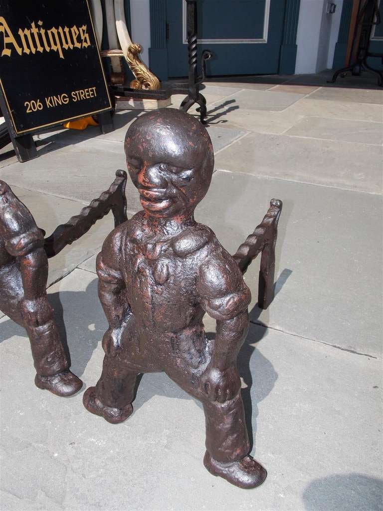 Pair of American Cast Iron Sailor Andirons 3