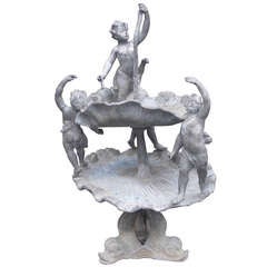 Antique French Two Tiered Cherub and Dolphin Lead Fountain