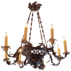 French Lead Hand Painted Floral Chandelier