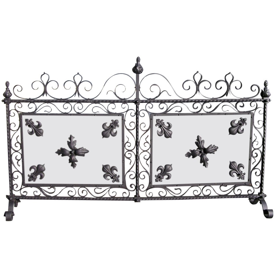 French Wrought Iron Free Standing Two Panel Screen