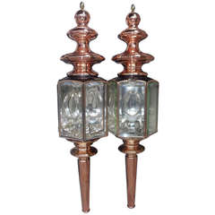Antique Pair of American Copper Coach Lanterns, Signed, Circa 1850