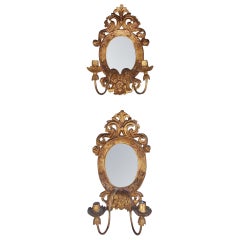 Antique Pair of Italian Gilt Girandole Mirror Sconces.  Circa 1810