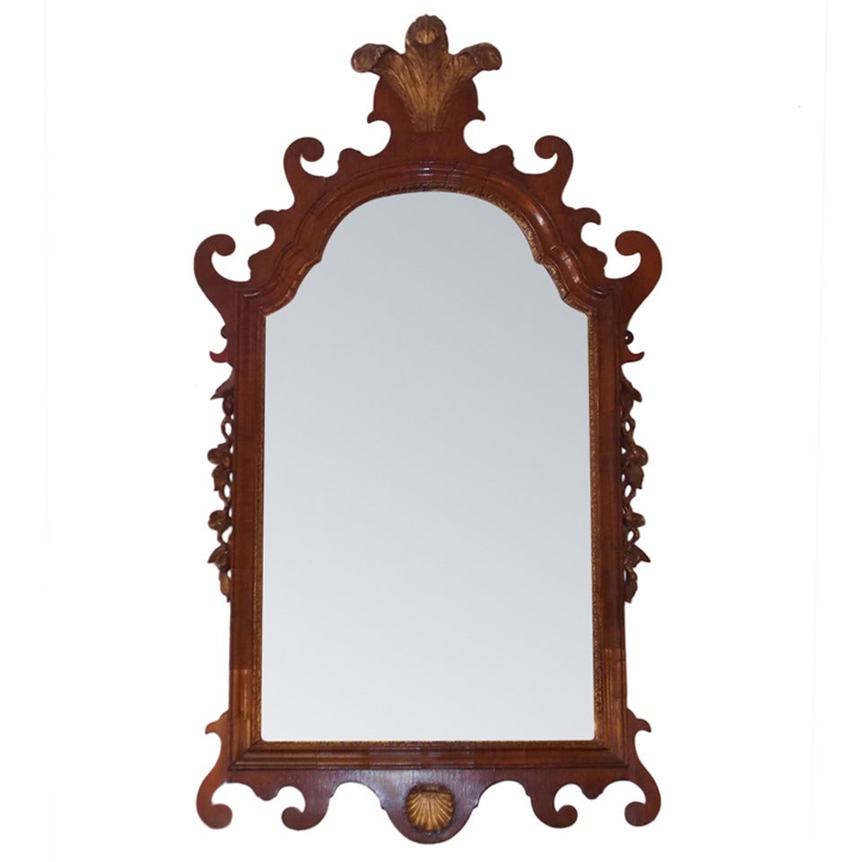 English Chippendale Mahogany Gilt Prince of Wales Wall Mirror.  Circa 1770 For Sale