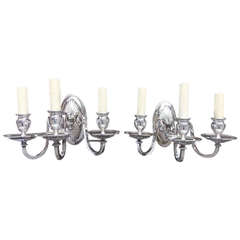 Pair of American Silver Plated Three Arm Sconces. Circa 1870 8