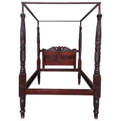 Antique Caribbean Cuban Mahogany Four Poster Bed. Circa 1825