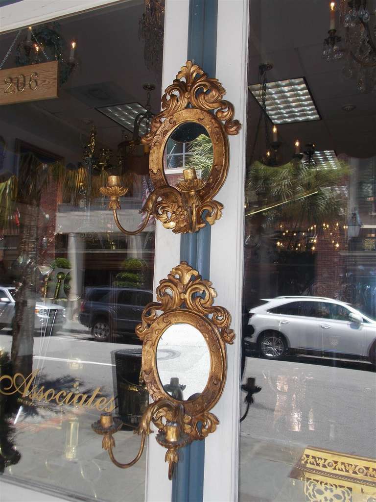 Pair of Italian Gilt Girandole Mirror Sconces.  Circa 1810 In Excellent Condition For Sale In Hollywood, SC