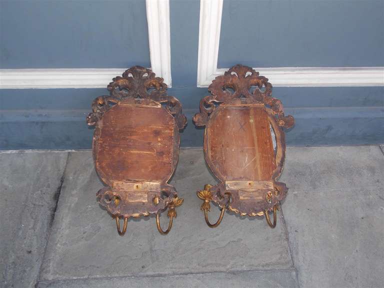 Pair of Italian Gilt Girandole Mirror Sconces.  Circa 1810 For Sale 5