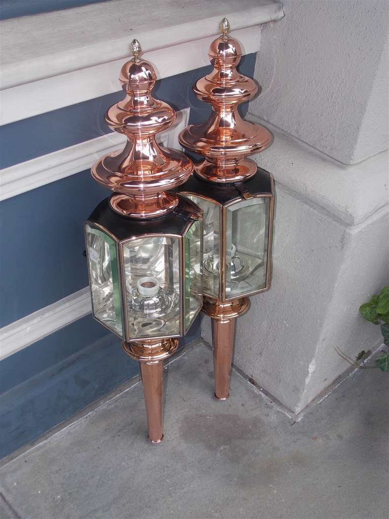 Pair of American Copper Coach Lanterns, Signed, Circa 1850 1