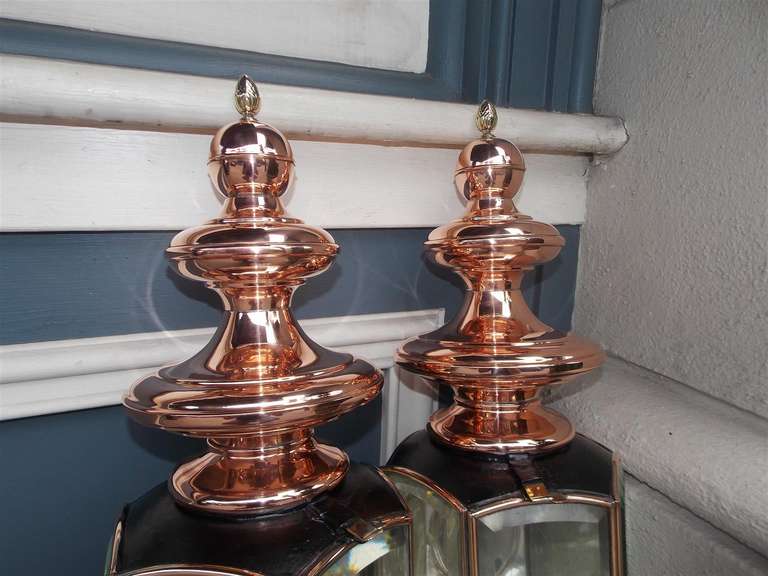 Pair of American Copper Coach Lanterns, Signed, Circa 1850 2