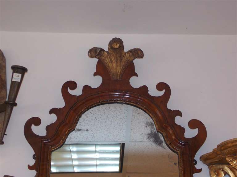 Hand-Carved English Chippendale Mahogany Gilt Prince of Wales Wall Mirror.  Circa 1770 For Sale