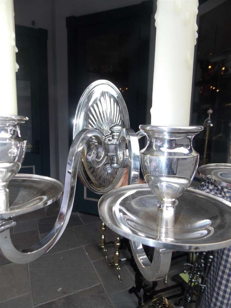 Pair of American Silver Plated Three Arm Sconces.  Circa 1870 For Sale 4