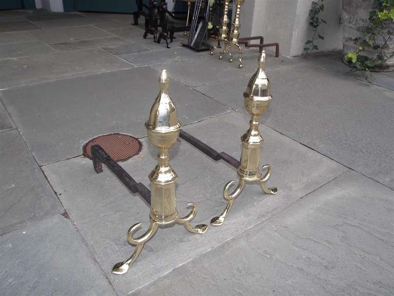 Pair of American Brass Acorn Andirons. Philadelphia,  Circa 1800 In Excellent Condition In Hollywood, SC