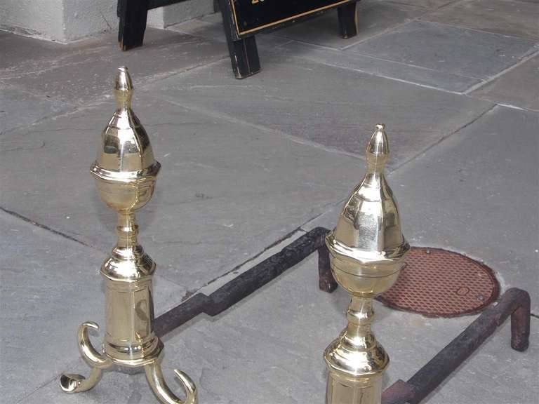 Pair of American Brass Acorn Andirons. Philadelphia,  Circa 1800 1