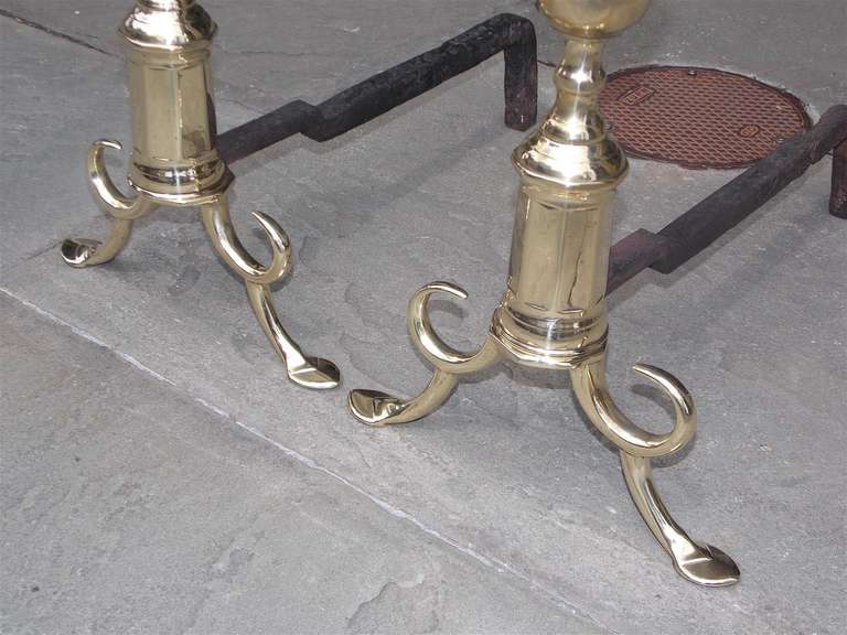 Pair of American Brass Acorn Andirons. Philadelphia,  Circa 1800 2