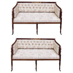 Pair of English Regency Stenciled and Gilt Settees, Circa 1780 11