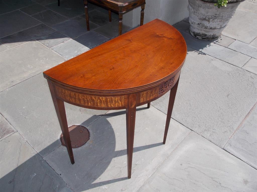 American Colonial American Hepplewhite Mahogany Demilune Inlaid Game Table, NJ, Circa 1790