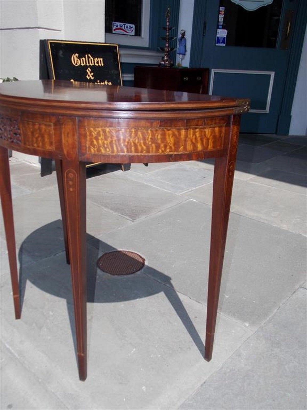 American Hepplewhite Mahogany Demilune Inlaid Game Table, NJ, Circa 1790 1