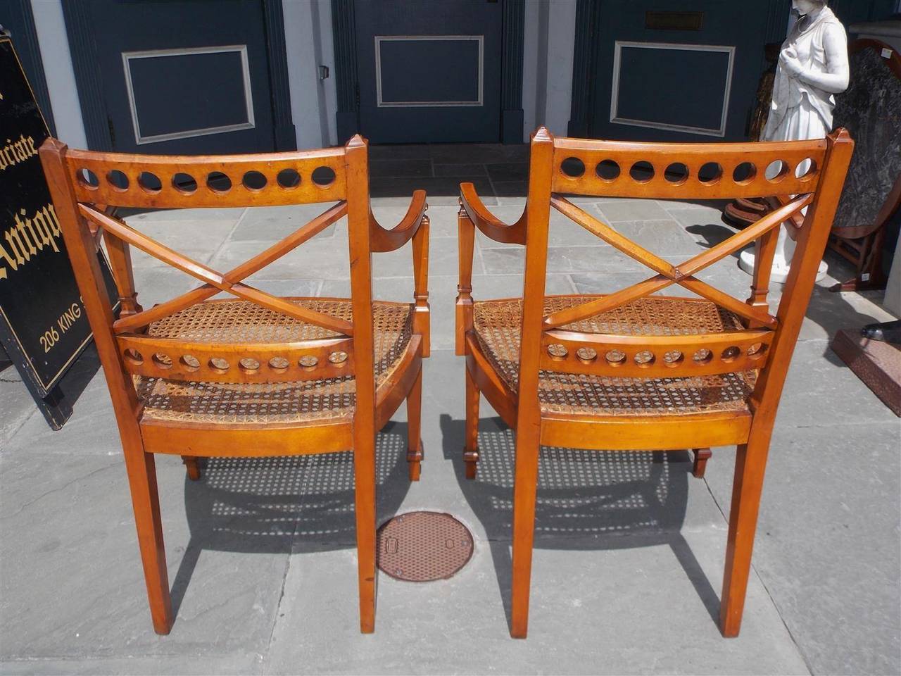 Pair of English Satinwood Painted Arm Chairs, Circa 1800 3