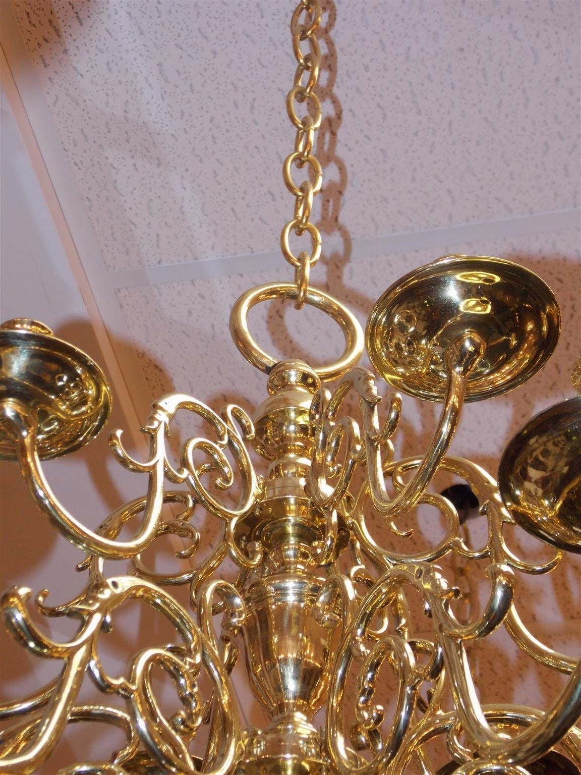 Dutch Colonial Two-Tier Brass Bulbous Chandelier, Circa 1760