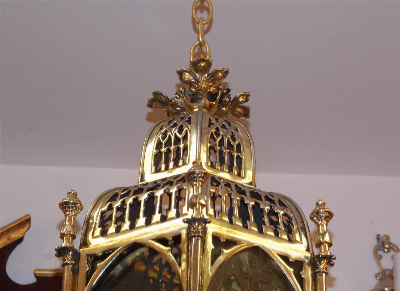 Early 19th Century English Brass Royalty Hanging Hall Lantern, Circa 1820 For Sale