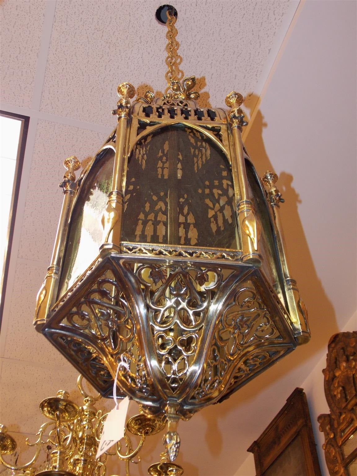 Ottone Lanterna da sala a sospensione in ottone inglese Royalty, circa 1820 in vendita
