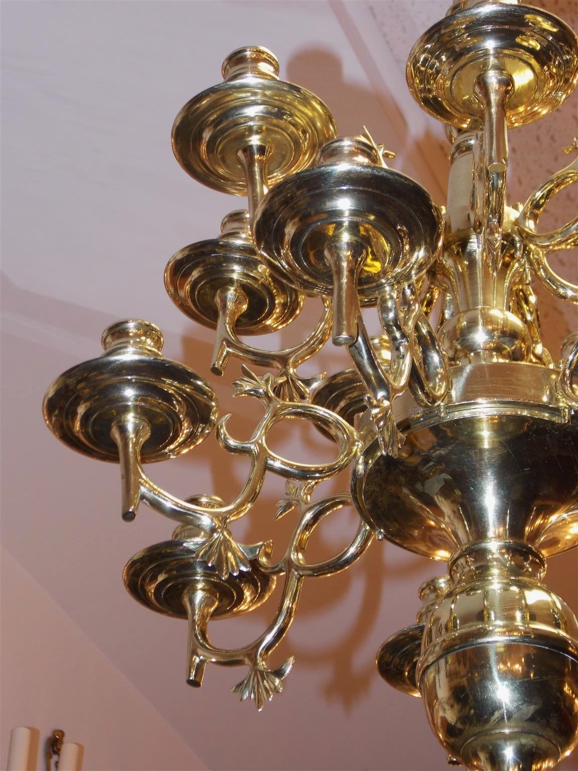Dutch Colonial Two-Tier Brass Floral Chandelier, Circa 1760 In Excellent Condition For Sale In Hollywood, SC