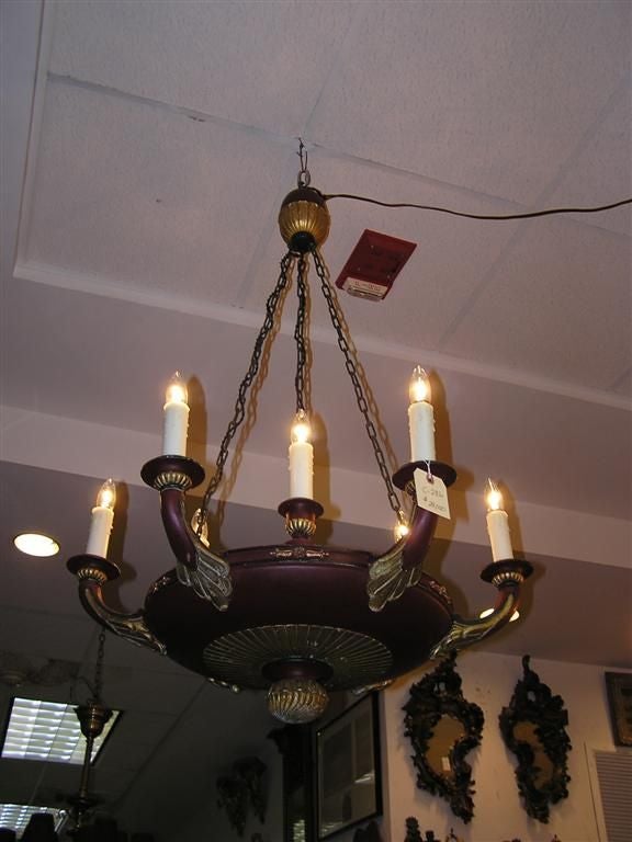 French Painted and Gilt Carved Wood Chandelier. Circa 1820 In Excellent Condition In Hollywood, SC