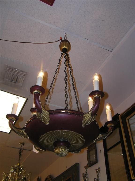 Early 19th Century French Painted and Gilt Carved Wood Chandelier. Circa 1820